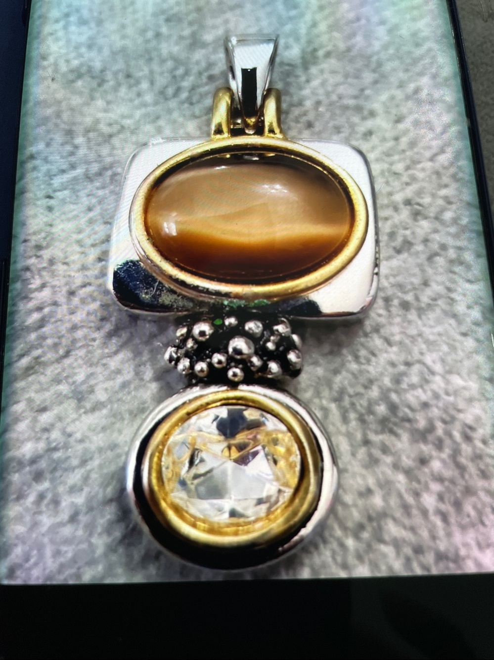 VINTAGE Silver pendant w/TIger Eye cabochon & crystals, Lady Remington Jewelry